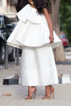 Solid Color Whimsical Tiered Ruffle Pant Suit