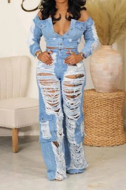 Ripped Burrs On-trend Multi Pocket Jeans