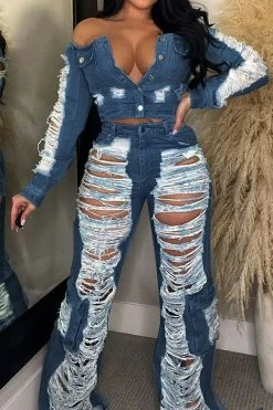 Ripped Burrs On-trend Multi Pocket Jeans -Clothing-PrettyTina H23051867 NB 1