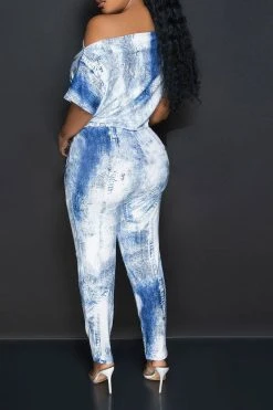 Denim Print Smart Drawstring Jumpsuit -Clothing-PrettyTina H23060263 BL 3