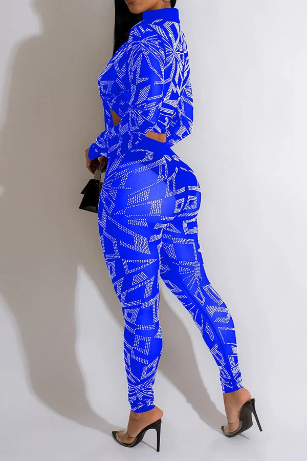 Patchwork Rhinestone Flattering See-Through Pant Suit 4 Patchwork Rhinestone Flattering See-Through Pant Suit - Image 4