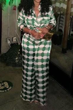 Geometric Print Commuting Pocket Pant Suit -Clothing-PrettyTina H23060276 GR 3