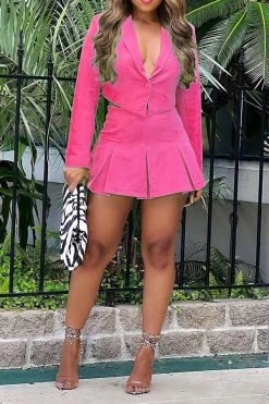 Solid Color Preppy Pleated Skirt Suit -Clothing-PrettyTina H23060279 RR 3