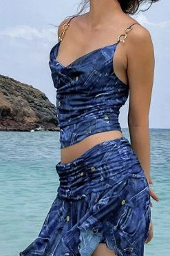 Denim Print Metal Decor Punk Irregular Skirt Suit -Clothing-PrettyTina H23060284 BL 3