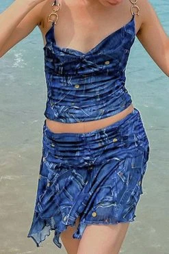 Denim Print Metal Decor Punk Irregular Skirt Suit -Clothing-PrettyTina H23060284 BL 5