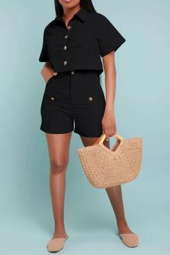 Solid Color Classic Pocket Pant Suit -Clothing-PrettyTina H23060922 BK 3