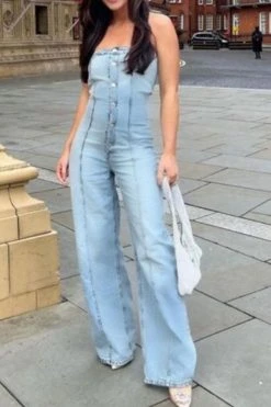 Gradient Undeniable Bandeau Denim Jumpsuit -Clothing-PrettyTina H23060963 BL 3