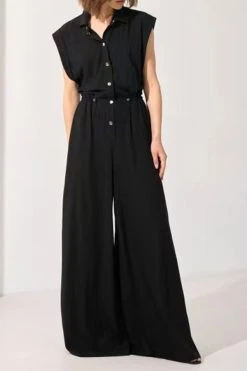 Solid Color Commuting Drawstring Wide Leg Jumpsuit -Clothing-PrettyTina H23061559 BK 2