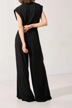 Solid Color Commuting Drawstring Wide Leg Jumpsuit -Clothing-PrettyTina H23061559 BK 3