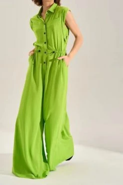 Solid Color Commuting Drawstring Wide Leg Jumpsuit -Clothing-PrettyTina H23061559 GR 2