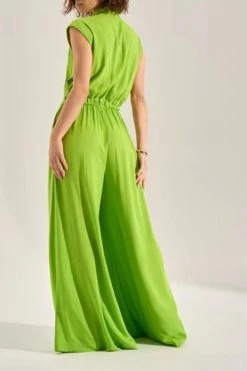 Solid Color Commuting Drawstring Wide Leg Jumpsuit -Clothing-PrettyTina H23061559 GR 3