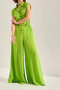 Solid Color Commuting Drawstring Wide Leg Jumpsuit -Clothing-PrettyTina H23061559 GR 4
