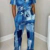 Denim Print Casual Belted Jumpsuit