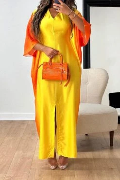 Gradient Undeniable High Split Maxi Dress -Clothing-PrettyTina H23062549 YE 1