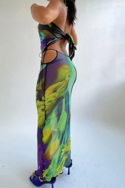 Abstract Print Kitsch Lace-Up See-Through Skirt Suit -Clothing-PrettyTina H23062555 RT 5