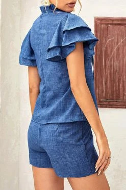 Floral Print Sweet Lace-Up Ruffle Pant Suit 7 Floral Print Sweet Lace-Up Ruffle Pant Suit -Clothing-PrettyTina H23062568 BL 3