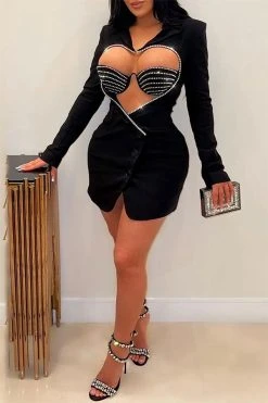 Heart Cutout Rhinestone Decor Unique Mini Dress 6 Heart Cutout Rhinestone Decor Unique Mini Dress -Clothing-PrettyTina H23062613 BK 1