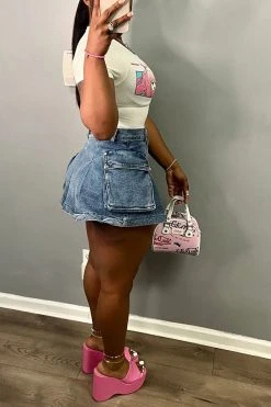 Blue Party Patch Pocket Denim Skirt -Clothing-PrettyTina H23062674 BL 3