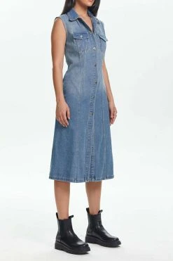 Gradient Classic Patch Pocket Denim Midi Dress -Clothing-PrettyTina H23070434 BL 4
