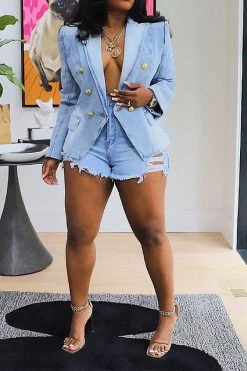 Gradient Denim Pretty Peak Lapel Blazer