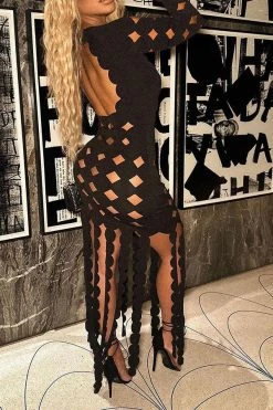 3D Round Leaves Hollow-Out Flirty Tassel Midi Dress 12 3D Round Leaves Hollow-Out Flirty Tassel Midi Dress -Clothing-PrettyTina H23071365 BK 3