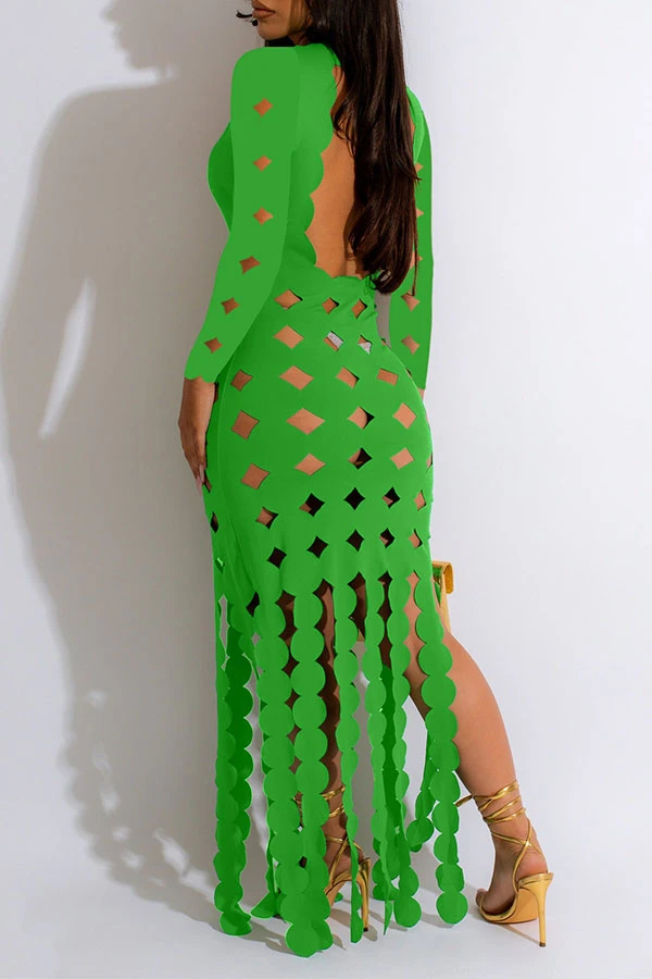 3D Round Leaves Hollow-Out Flirty Tassel Midi Dress 10 3D Round Leaves Hollow-Out Flirty Tassel Midi Dress - Image 10