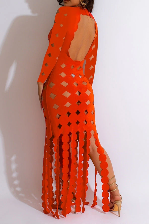 3D Round Leaves Hollow-Out Flirty Tassel Midi Dress 6 3D Round Leaves Hollow-Out Flirty Tassel Midi Dress - Image 6