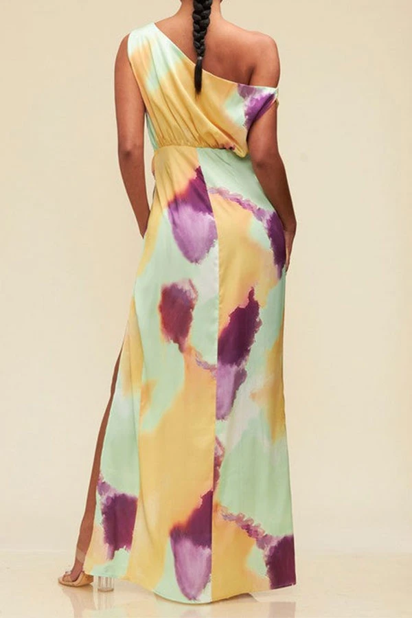 Tie Dye Pretty High Split Asymmetric Maxi Dress 2 Tie Dye Pretty High Split Asymmetric Maxi Dress - Image 2
