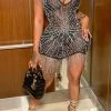 Rhinestone Hot Tassel Irregular See-Through Mini Dress