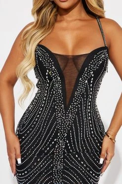 Patchwork Rhinestone Party A-Line Midi Dress 12 Patchwork Rhinestone Party A-Line Midi Dress -Clothing-PrettyTina H23072058 BK 2