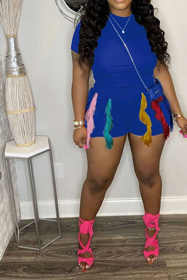 Patchwork Colorful Tassel Drawstring Pant Suit 6 Patchwork Colorful Tassel Drawstring Pant Suit - Image 6