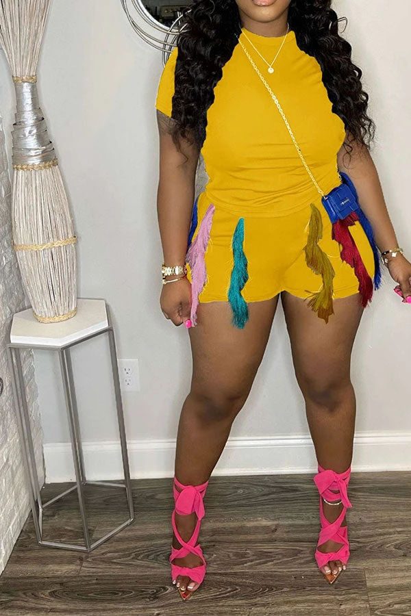 Patchwork Colorful Tassel Drawstring Pant Suit 4 Patchwork Colorful Tassel Drawstring Pant Suit - Image 4