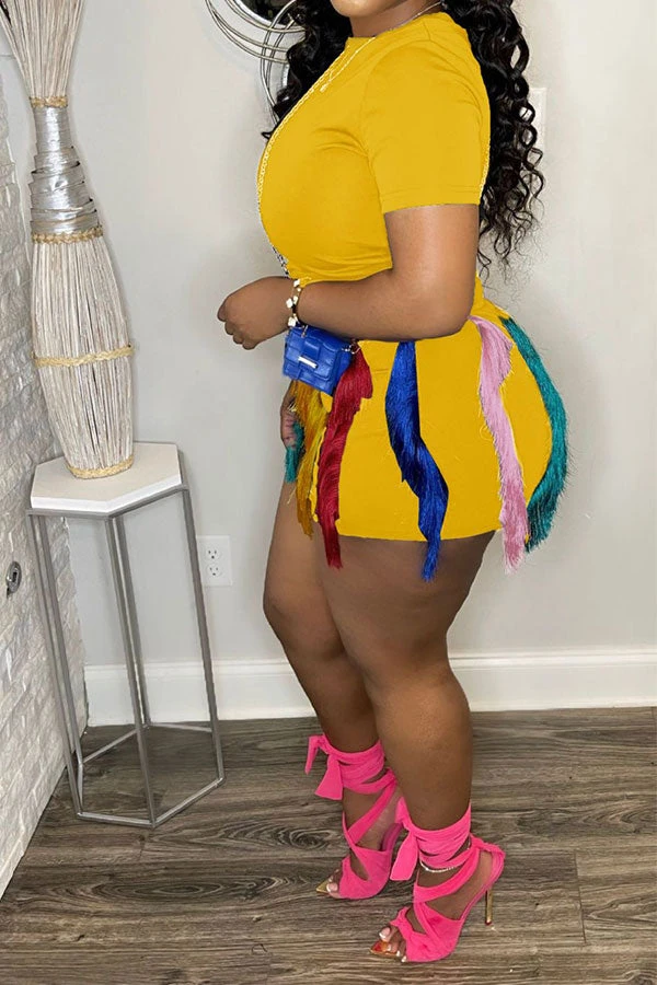 Patchwork Colorful Tassel Drawstring Pant Suit 5 Patchwork Colorful Tassel Drawstring Pant Suit - Image 5