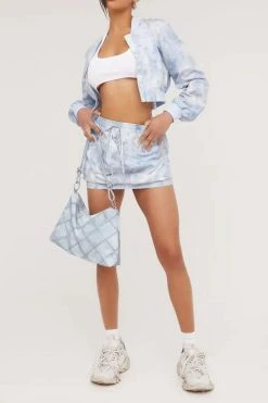 Tie Dye Sporty Zipper Drawstring Skirt Suit -Clothing-PrettyTina H23072146 BL 2