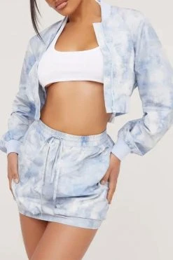 Tie Dye Sporty Zipper Drawstring Skirt Suit -Clothing-PrettyTina H23072146 BL 3