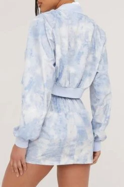 Tie Dye Sporty Zipper Drawstring Skirt Suit -Clothing-PrettyTina H23072146 BL 4