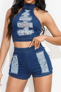 Ripped On-trend Denim Pant Suit -Clothing-PrettyTina H23072150 NB 1