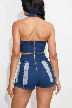 Ripped On-trend Denim Pant Suit -Clothing-PrettyTina H23072150 NB 2