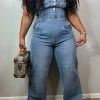 Solid Color Bandeau Classic Denim Jumpsuit