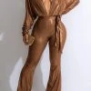 Metallic Striking Lace-Up Micro Flared Jumpsuit