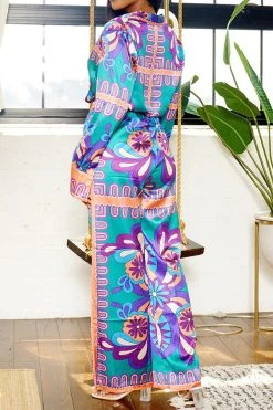 Tribal Print Patchwork Laid Back Pant Suit -Clothing-PrettyTina H23080750 PU 2
