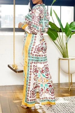 Tribal Print Patchwork Laid Back Pant Suit -Clothing-PrettyTina H23080750 YE 3