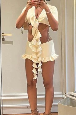 Solid Color Hot Ruffle Ribbons Skirt Suit -Clothing-PrettyTina H23080764 BE 4