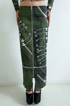 Pin Print Flattering Zipper Skirt Suit -Clothing-PrettyTina H23080775 GR 3