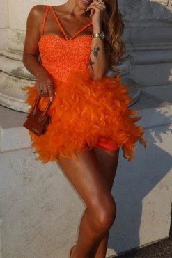 Sequined Patchwork Sweet Feather Mini Dress