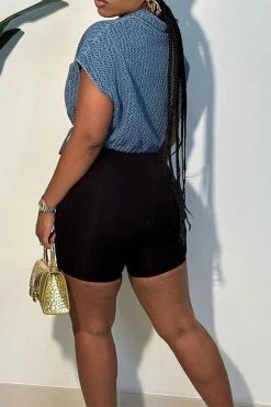 Solid Color Smart Drawstring Denim Gilet -Clothing-PrettyTina H23081413 BL 4