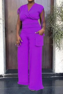 Solid Color Drawstring Feminine Patch Pocket Pant Suit -Clothing-PrettyTina H23081444 PU 1