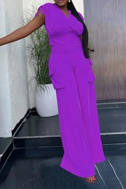 Solid Color Drawstring Feminine Patch Pocket Pant Suit -Clothing-PrettyTina H23081444 PU 2