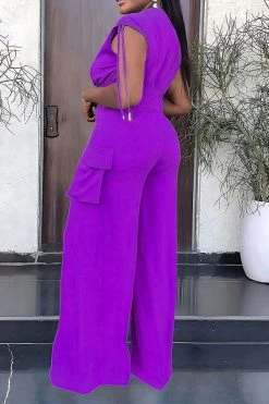 Solid Color Drawstring Feminine Patch Pocket Pant Suit -Clothing-PrettyTina H23081444 PU 3