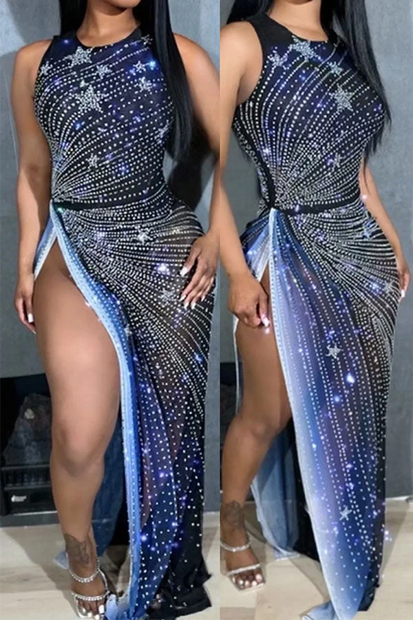 Rhinestone Unusual High Split Gradient Maxi Dress 1 Rhinestone Unusual High Split Gradient Maxi Dress